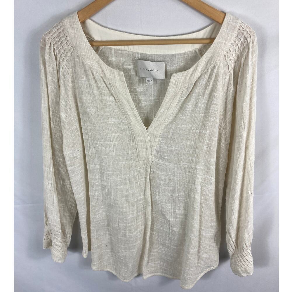 Brochu Walker Cream Gauzy V-Neck Long Sleeve Blouse